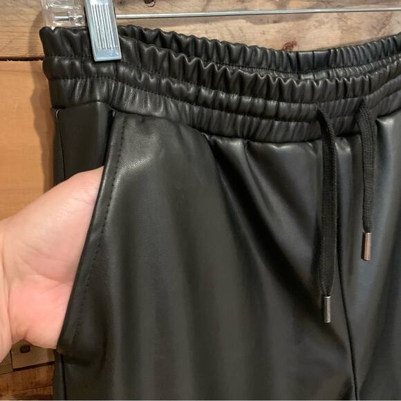 STUDIO Badgley Mischka Faux Leather Drawstring Jogger Pants Black Size M - Picture 6 of 13